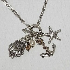 Brighton Nantucket pearl anchor starfish‎ oyster Seashell charm necklace
